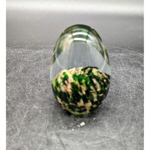 Vintage Leo Ward Terra Studios Art Glass Paperweight Egg 3"  Green Copper